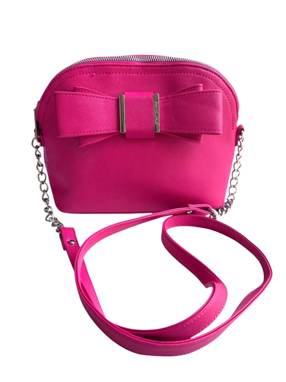 NWOT Betsey Johnson Big Bow Bright Pink Faux Leather Crossbody Bag